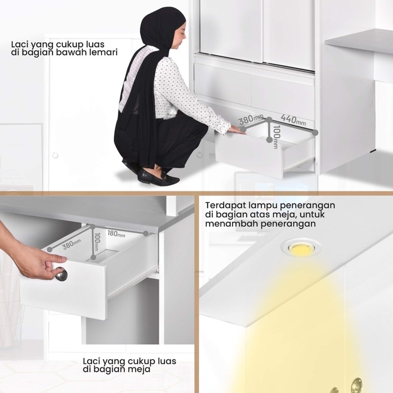 Lemari Pakaian Sliding dengan Meja Belajar WDSD 001 4