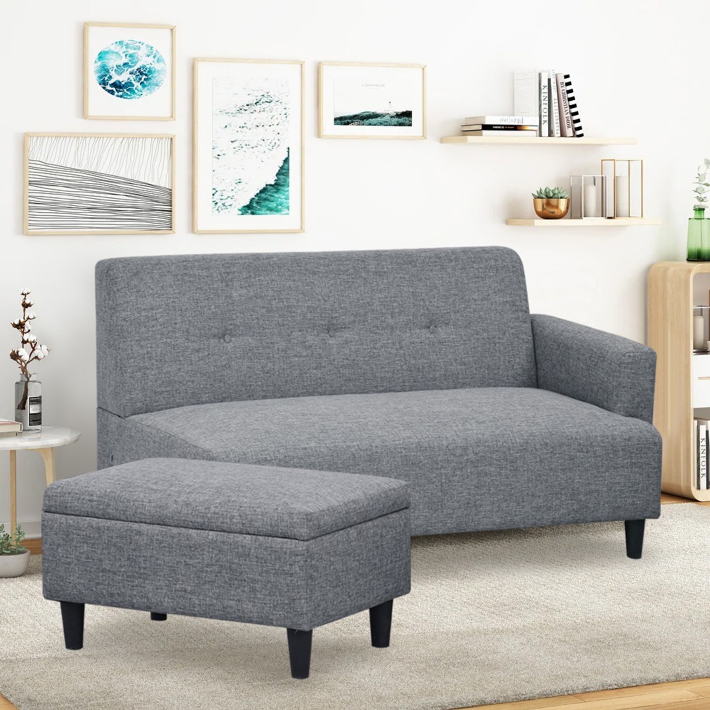 Sofa Tamara 2 Dudukan dengan Puf Abu-Abu Tua 3