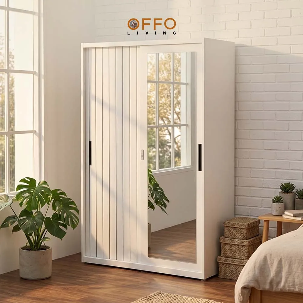 Lemari Pakaian Besi Sliding 120 - 2 Pintu Motif Garis