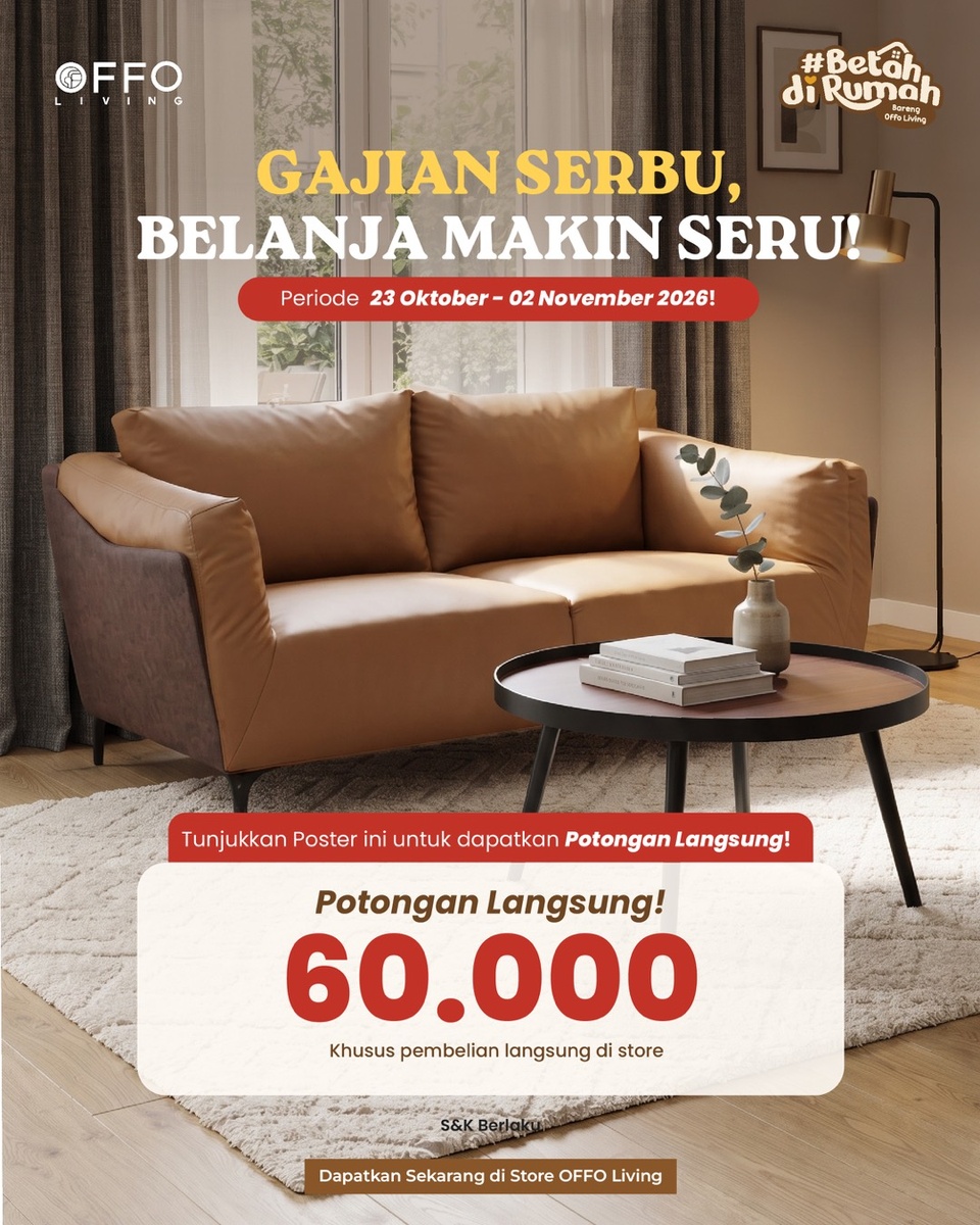 Poster promo Gajian Serbu OFFO Living, potongan langsung Rp60.000 di toko